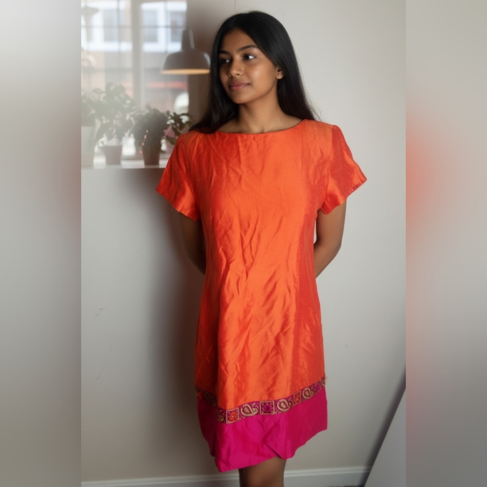 JESSICA HOWARD PETITE Orange and Pink Short Sleeve Dress 12 PETITE